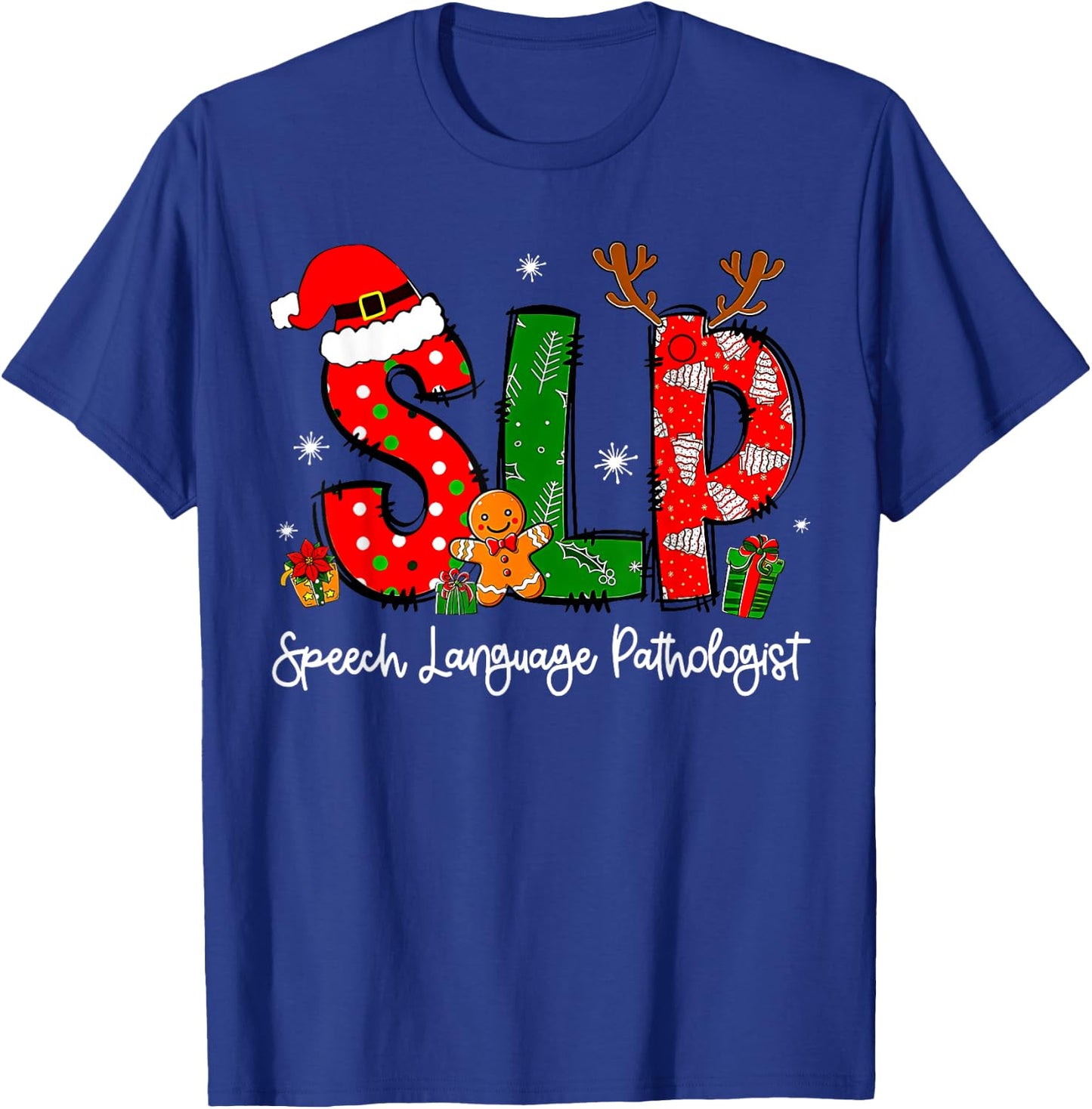 Speech Language Pathologist Reindeer Santa Hat SLP Christmas T-Shirt - T-Shirt | Royal