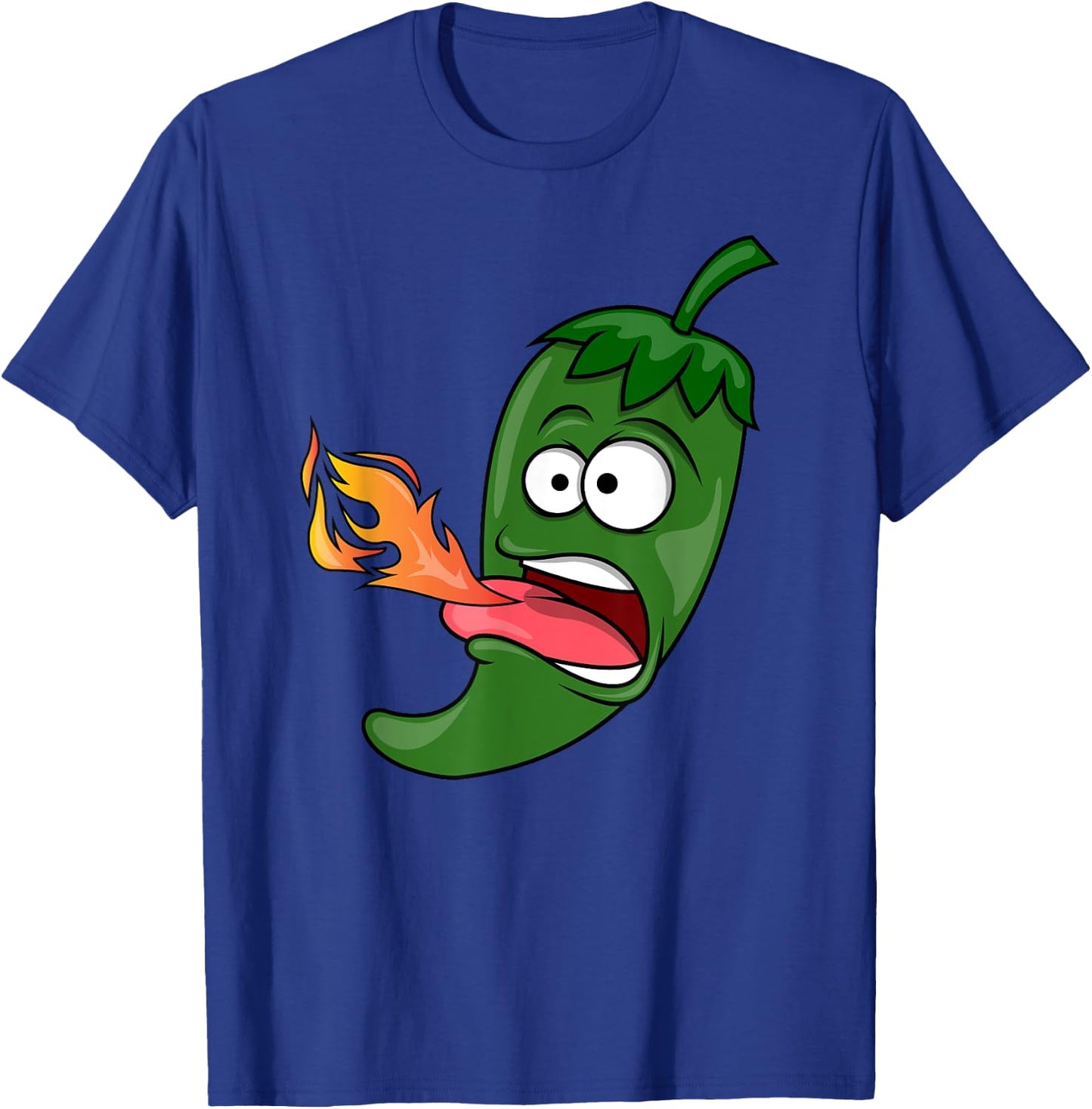 Chili Pepper Breathing Fire | Red Hot Funny Cartoon T-Shirt - T-Shirt | Royal