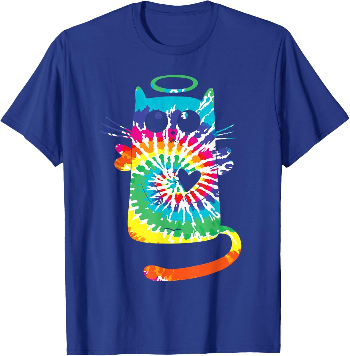 Fun Cat Hippie Rainbow Tie Dye Angel Cat with Heart and Halo Women Kids T-Shirt - T-Shirt | Royal