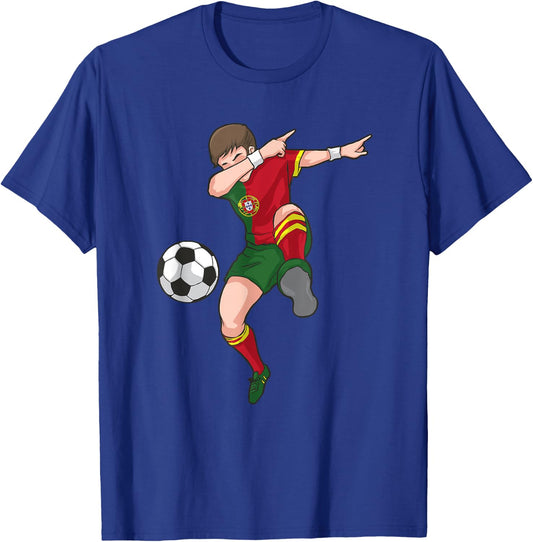 Dabbing Soccer Boy Portugal Football Shirt Portuguese Gift T-Shirt - T-Shirt | Royal