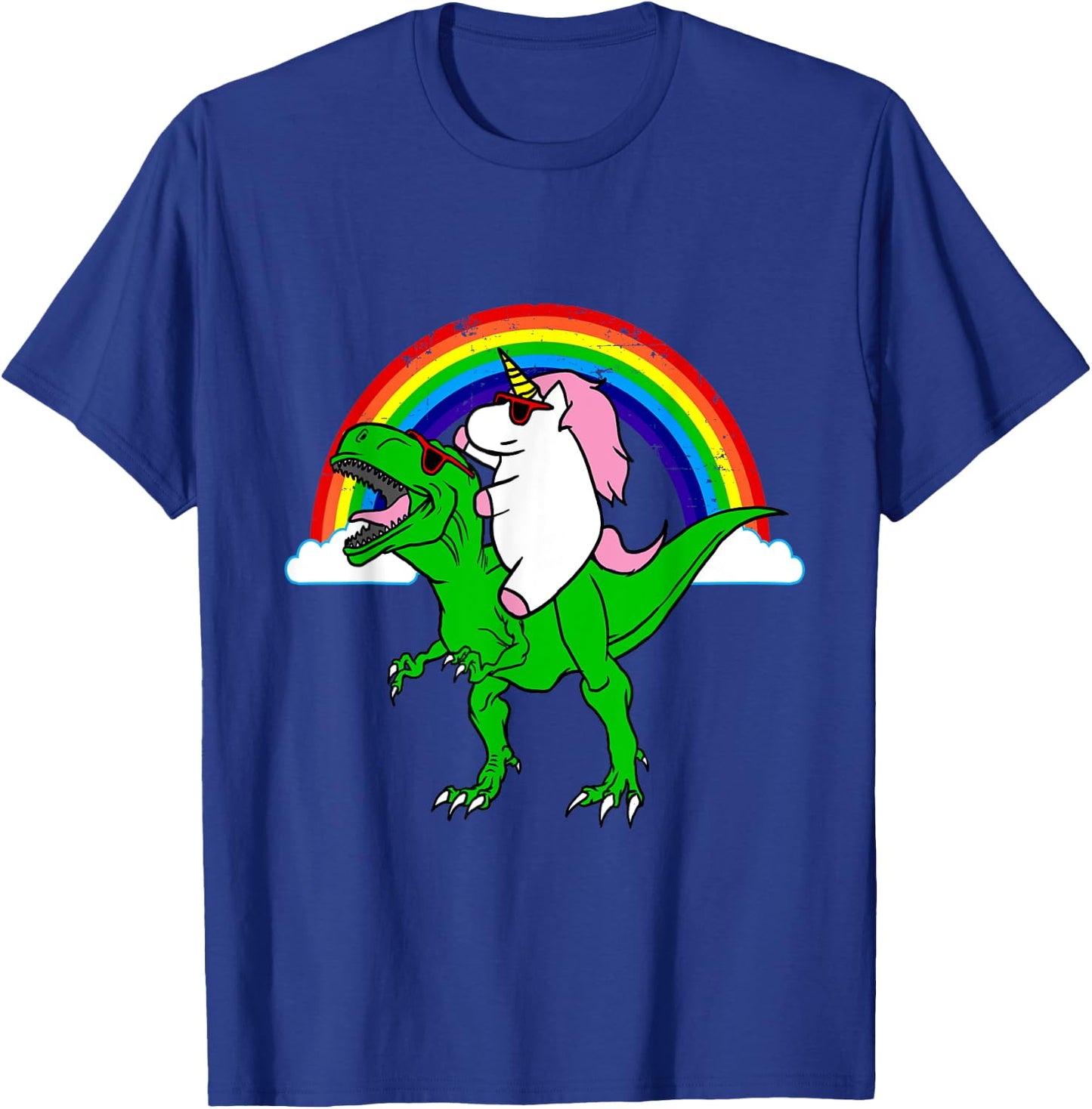 Funny Unicorn Riding Dinosaur Shirt T-Rex Rainbow Gift T-Shirt - T-Shirt | Royal