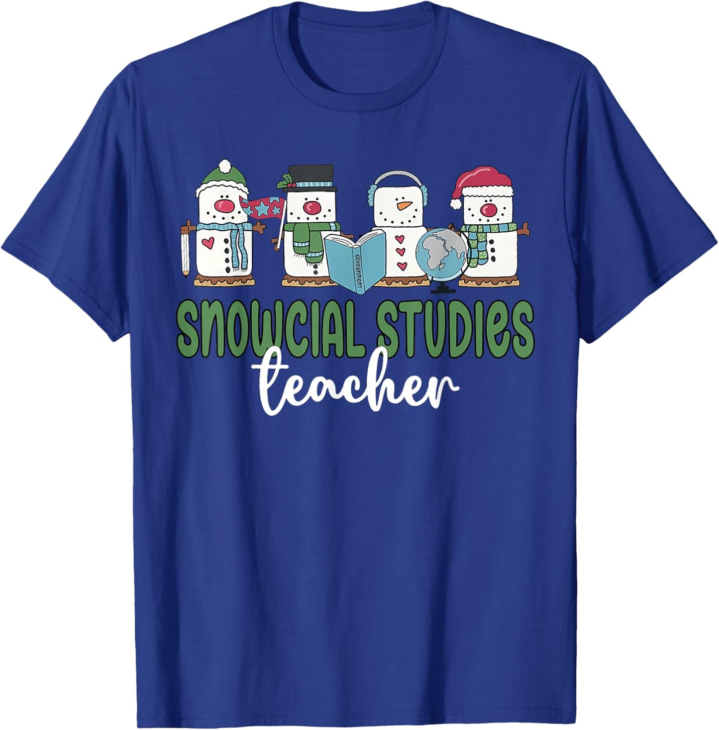 Social Studies Teacher Christmas Snowman Geography Teacher T-Shirt - T-Shirt | Royal