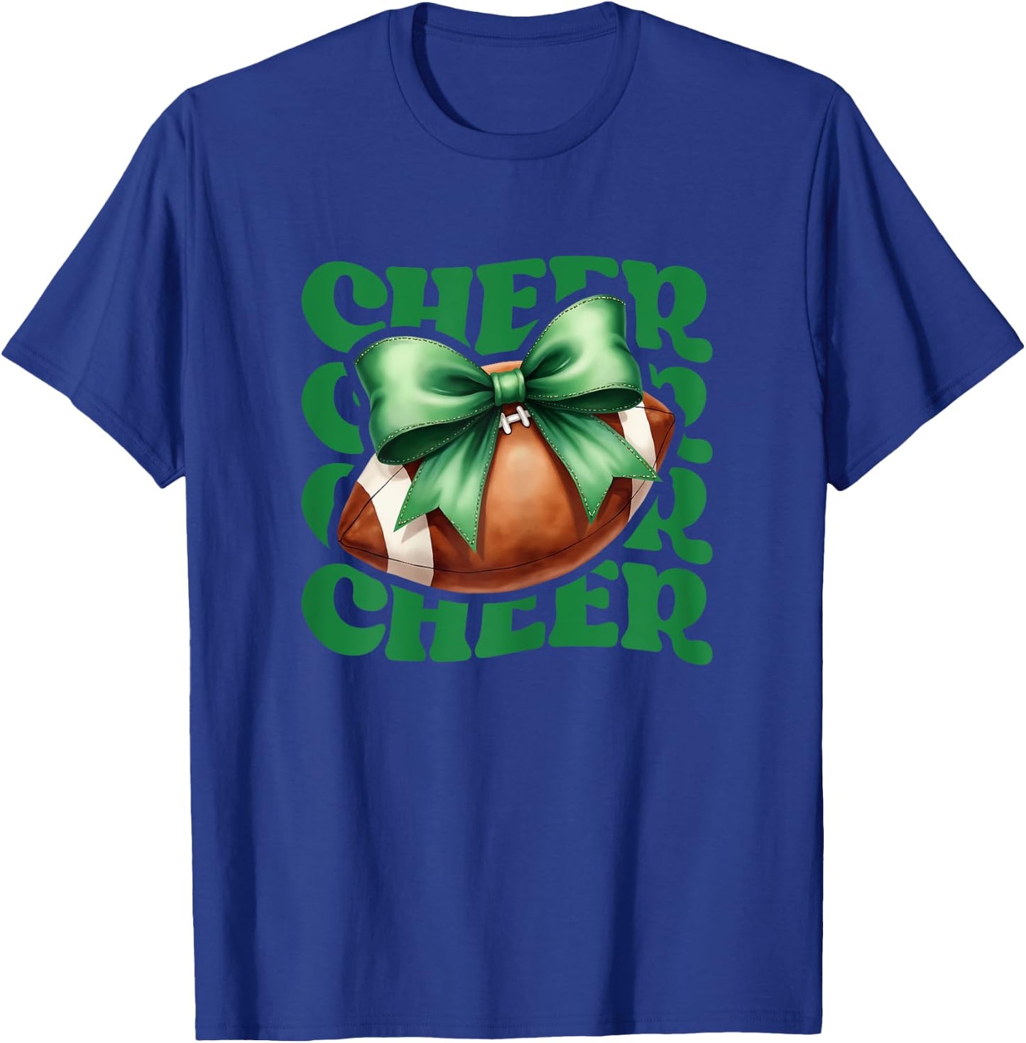Game Day Green Cheerleader Mom Croquette Bow Football Cheer T-Shirt - T-Shirt | Royal