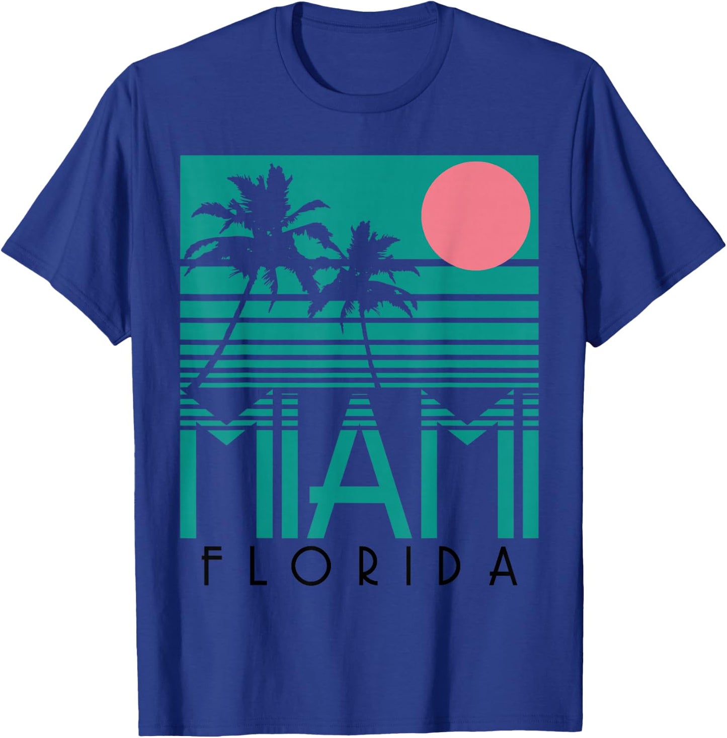 Miami Florida Vintage Retro Palm Trees Beach Summer Surf T-Shirt - T-Shirt | Royal