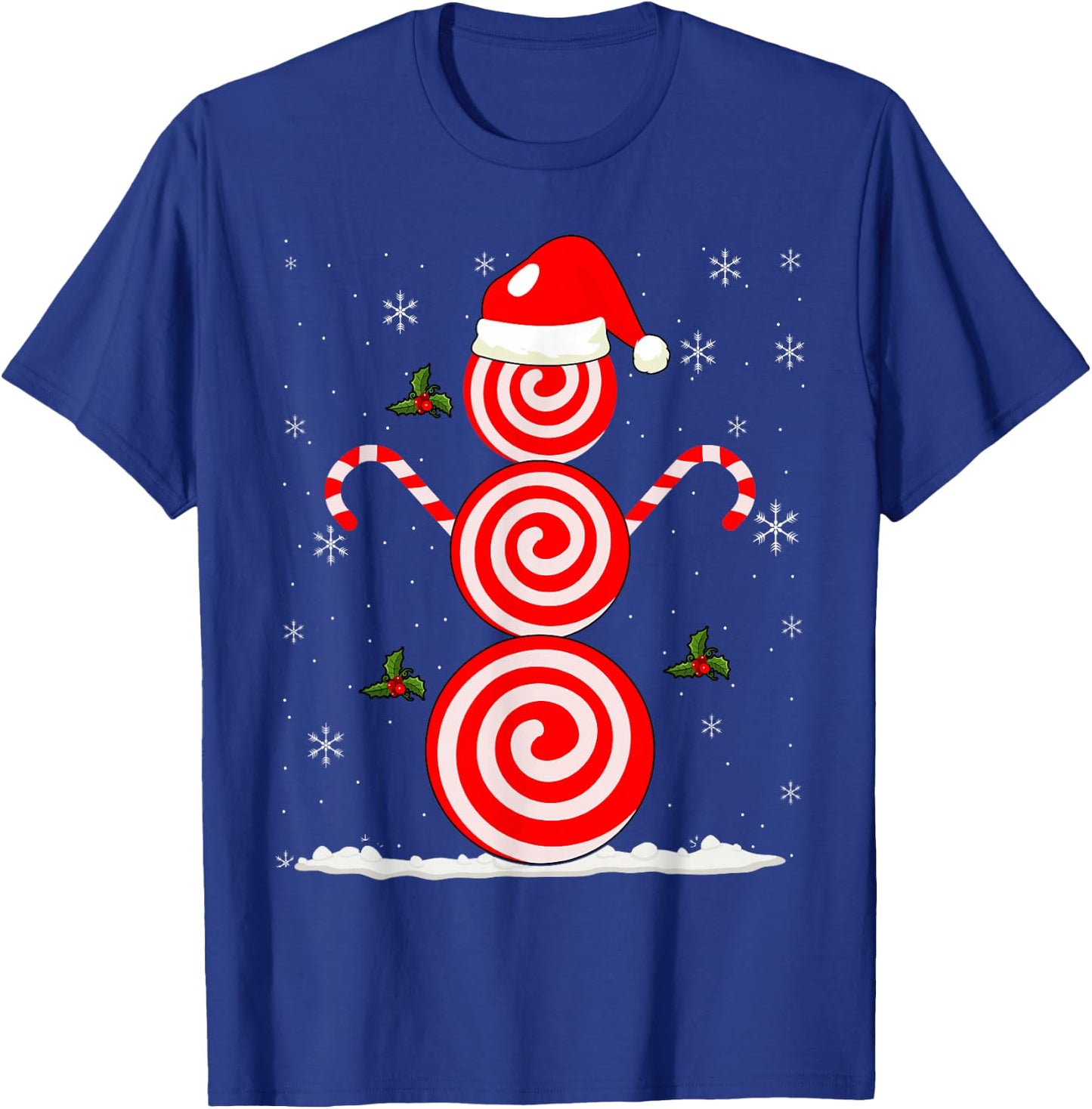 Funny Christmas Peppermint Candy Snowman T-Shirt - T-Shirt | Royal