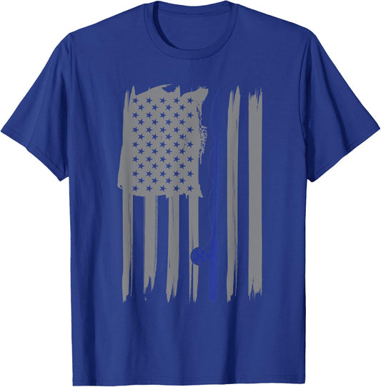 Thin Blue Line Law Police American Flag Fishing Patriotic T-Shirt - T-Shirt | Royal