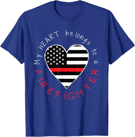 Firefighter Wife Girlfriend - Thin Red Line Heart T-Shirt - T-Shirt | Royal