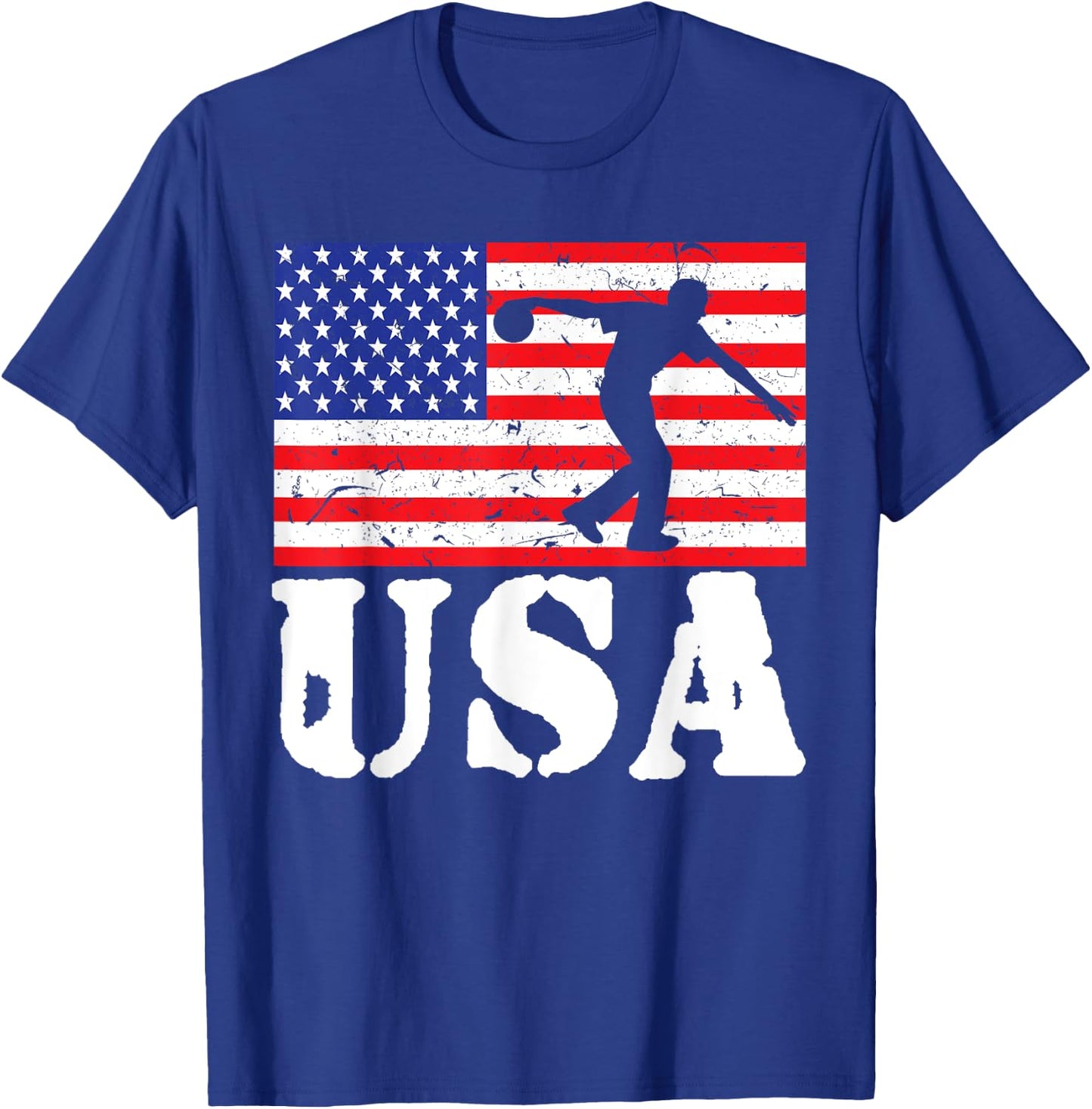 Distressed Bowling USA American Flag Vintage Bowler Player Women Girls Kids Men T-Shirt - T-Shirt | Royal