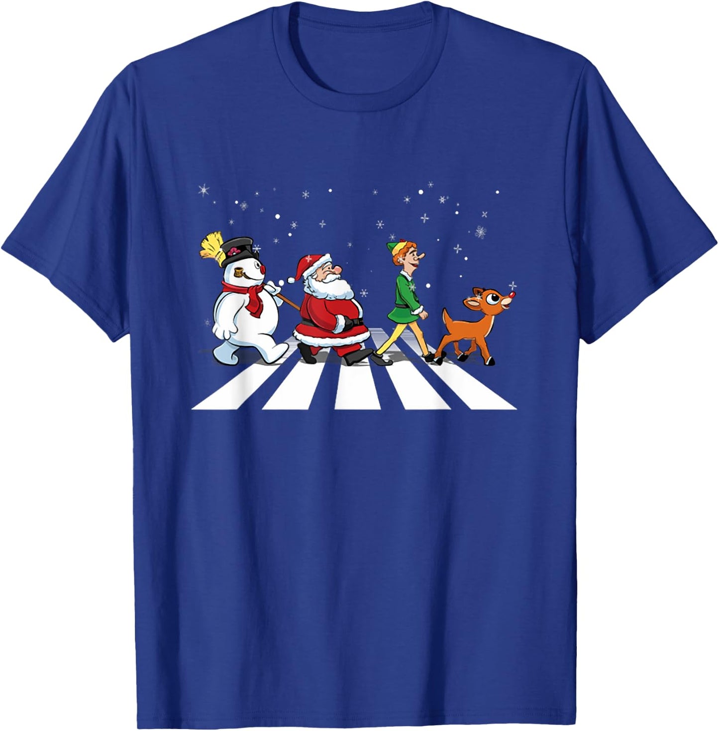 Christmas Road Snowman Santa Elf Reindeer Xmas Crosswalk T-Shirt - T-Shirt | Royal