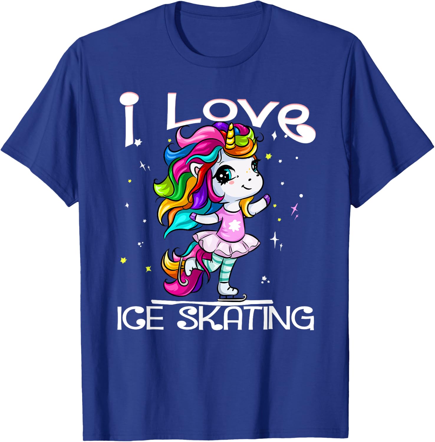 Ice Dancing Cute I Love Ice Skating Rainbow Unicorn Girl T-Shirt - T-Shirt | Royal