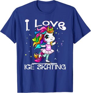 Ice Dancing Cute I Love Ice Skating Rainbow Unicorn Girl T-Shirt - T-Shirt | Royal