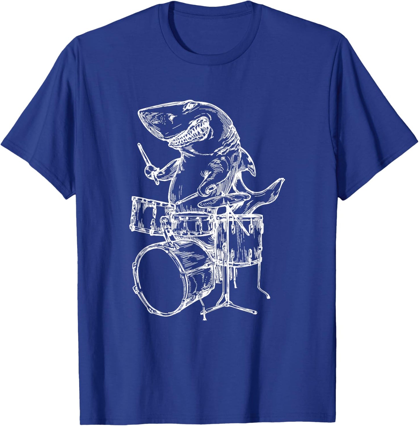 Shark Playing Drums Fish Drummer Funny Beach Rock Musician Men Women Girls Kids T-Shirt - T-Shirt | Royal