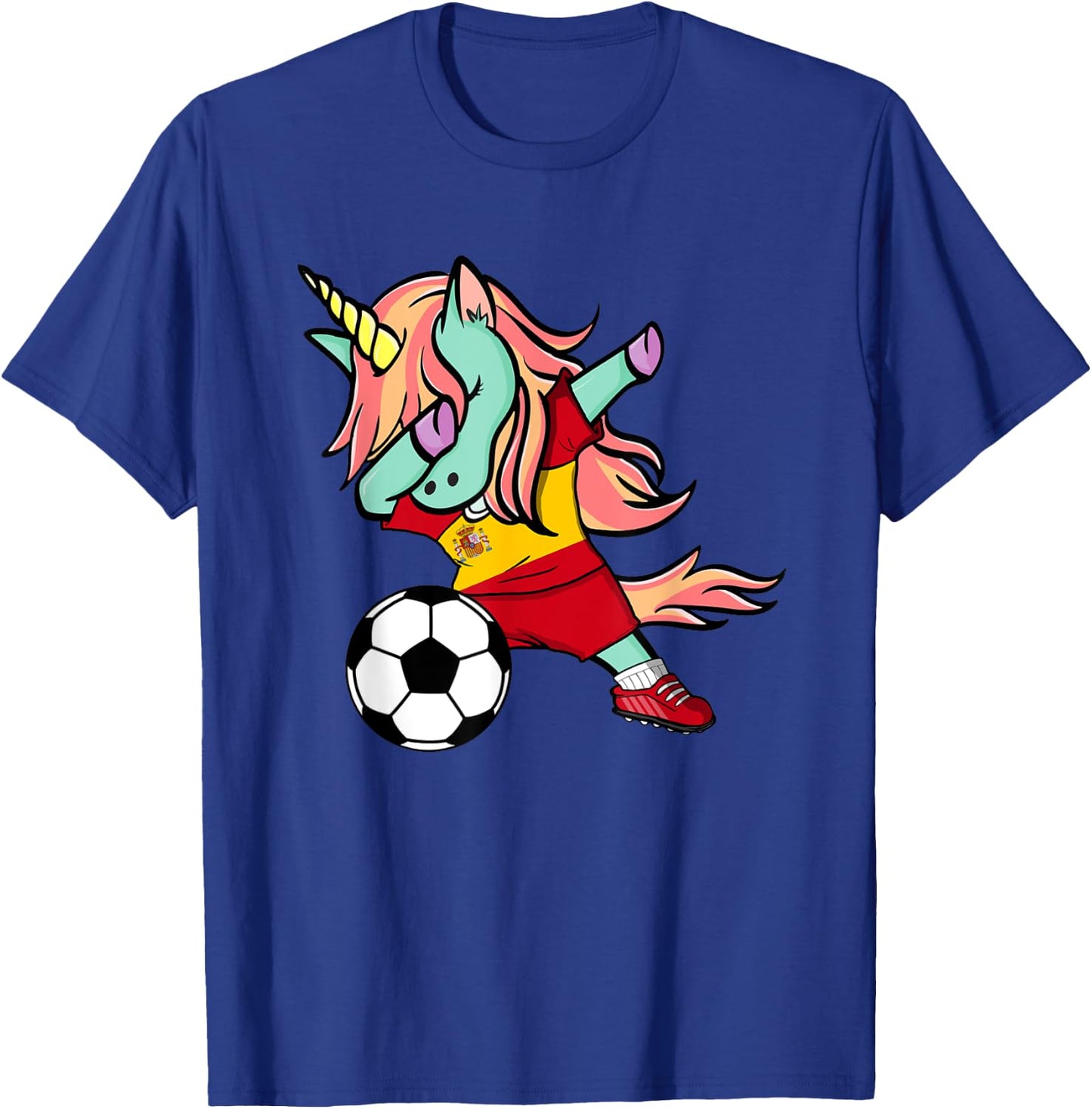 Dabbing Unicorn Soccer Spain Jersey Shirt Spanish Football T-Shirt - T-Shirt | Royal