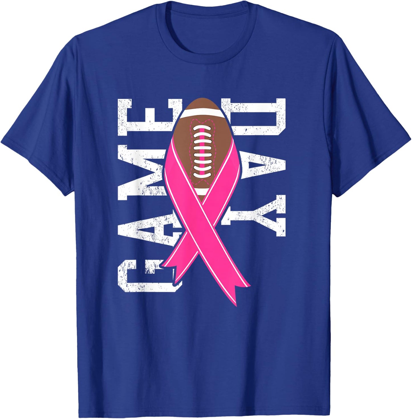 GameDay Breast Cancer Awareness Pink Football Ribbon T-Shirt - T-Shirt | Royal
