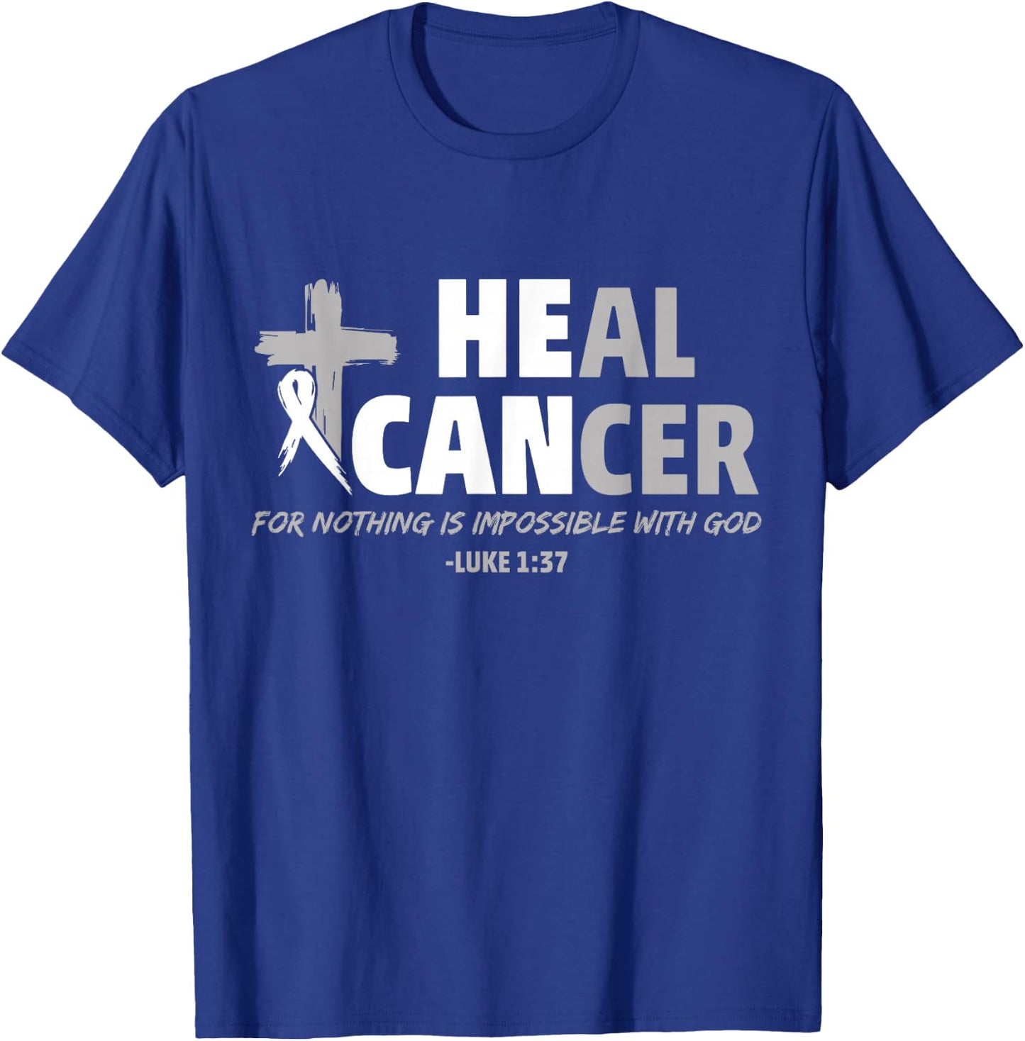 Lung Cancer Awareness White Ribbon Christian Cross T-Shirt - T-Shirt | Royal