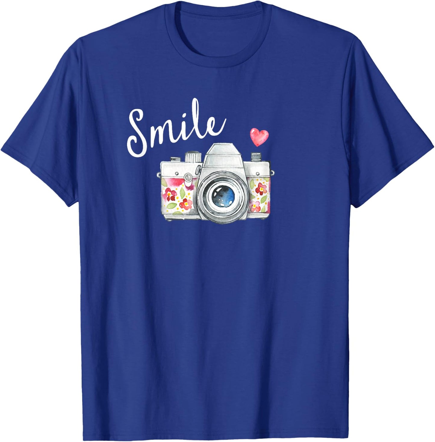 Vintage Camera T Shirt, Smile Quote Flower Design for Girls T-Shirt - T-Shirt | Royal