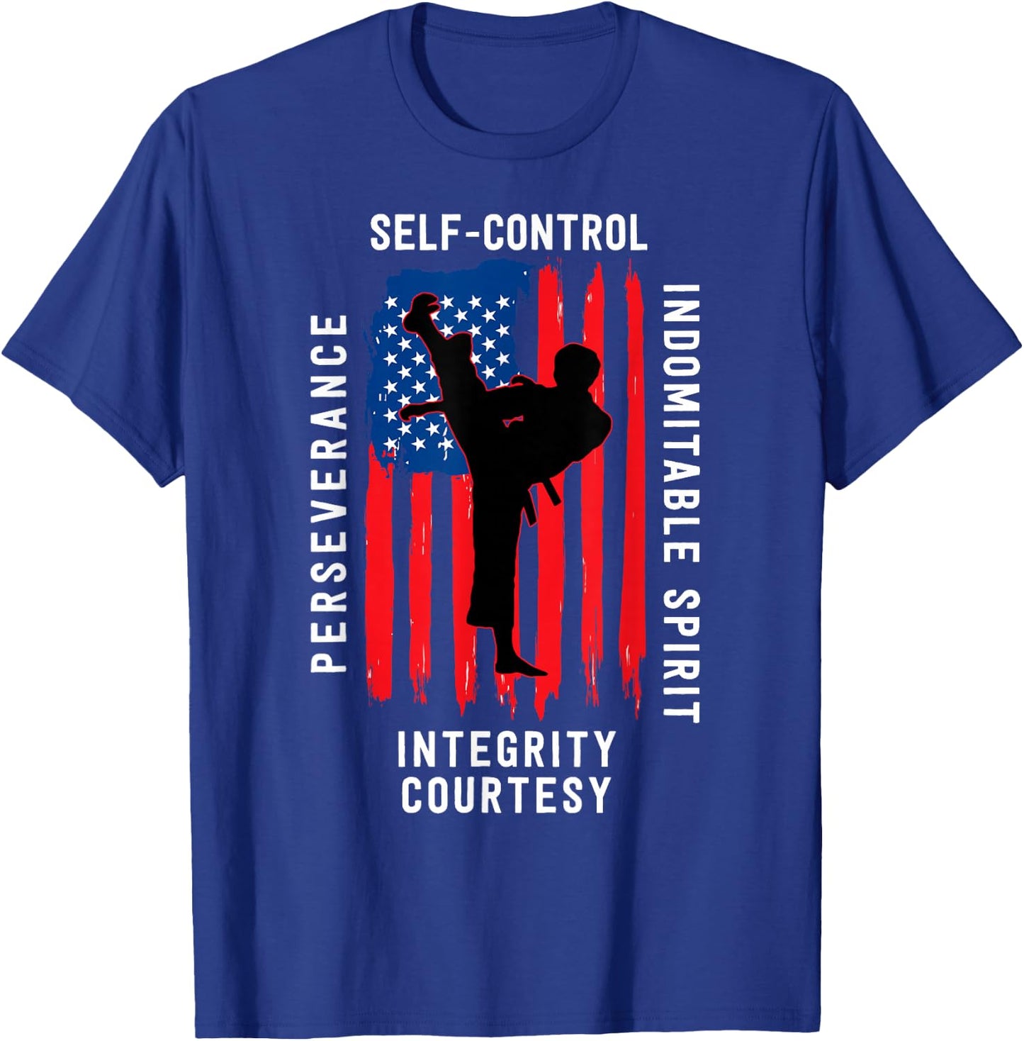 Taekwondo 5 Tenets Martial Arts Sports USA Flag T-Shirt - T-Shirt | Royal