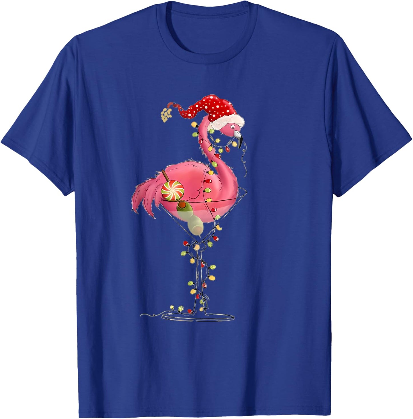 Christmas Flamingo In Martini Glass For Tropical Holiday Fun T-Shirt - T-Shirt | Royal