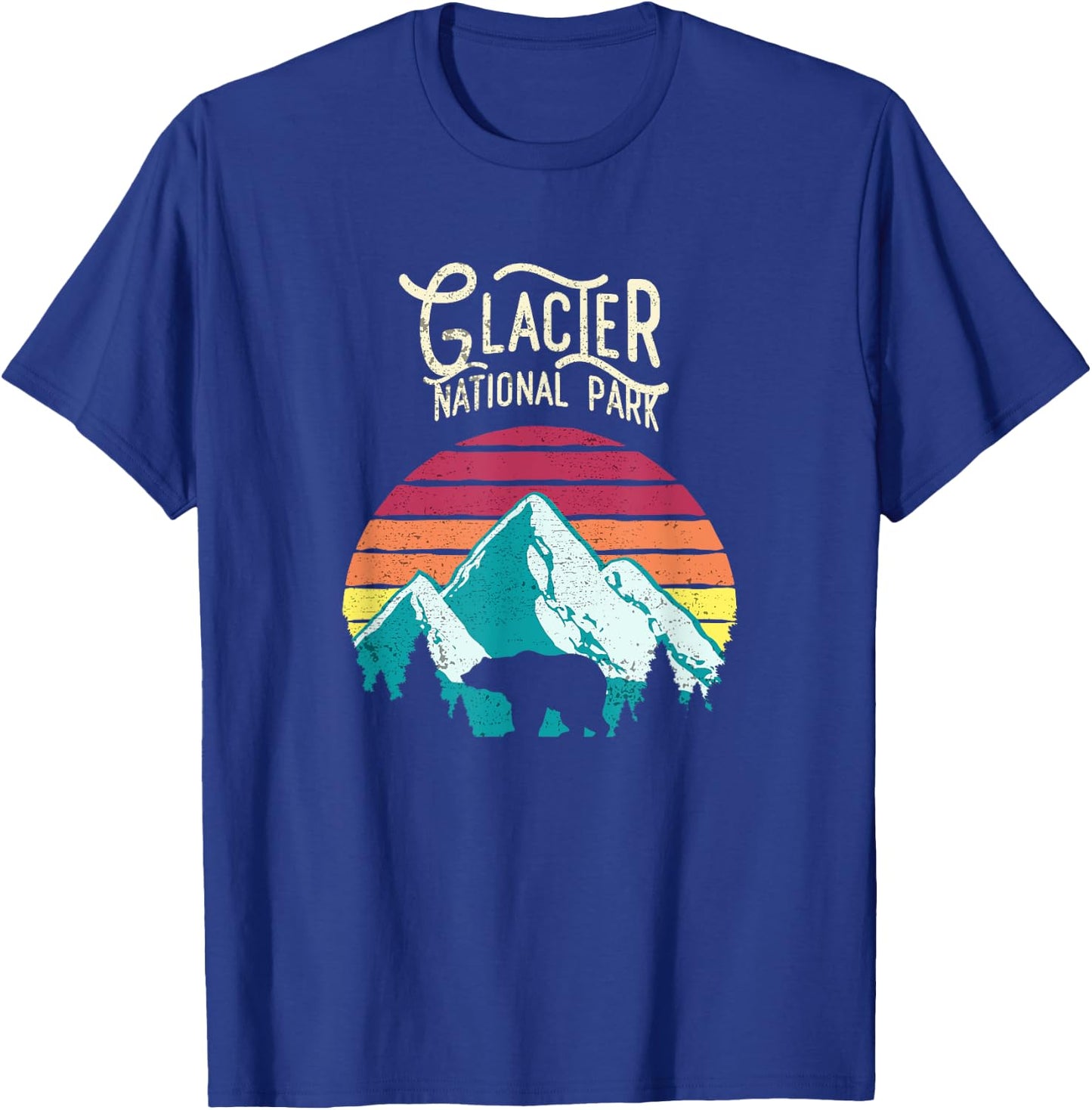 Vintage Glacier National Park Mountain Bear Retro T-Shirt - T-Shirt | Royal
