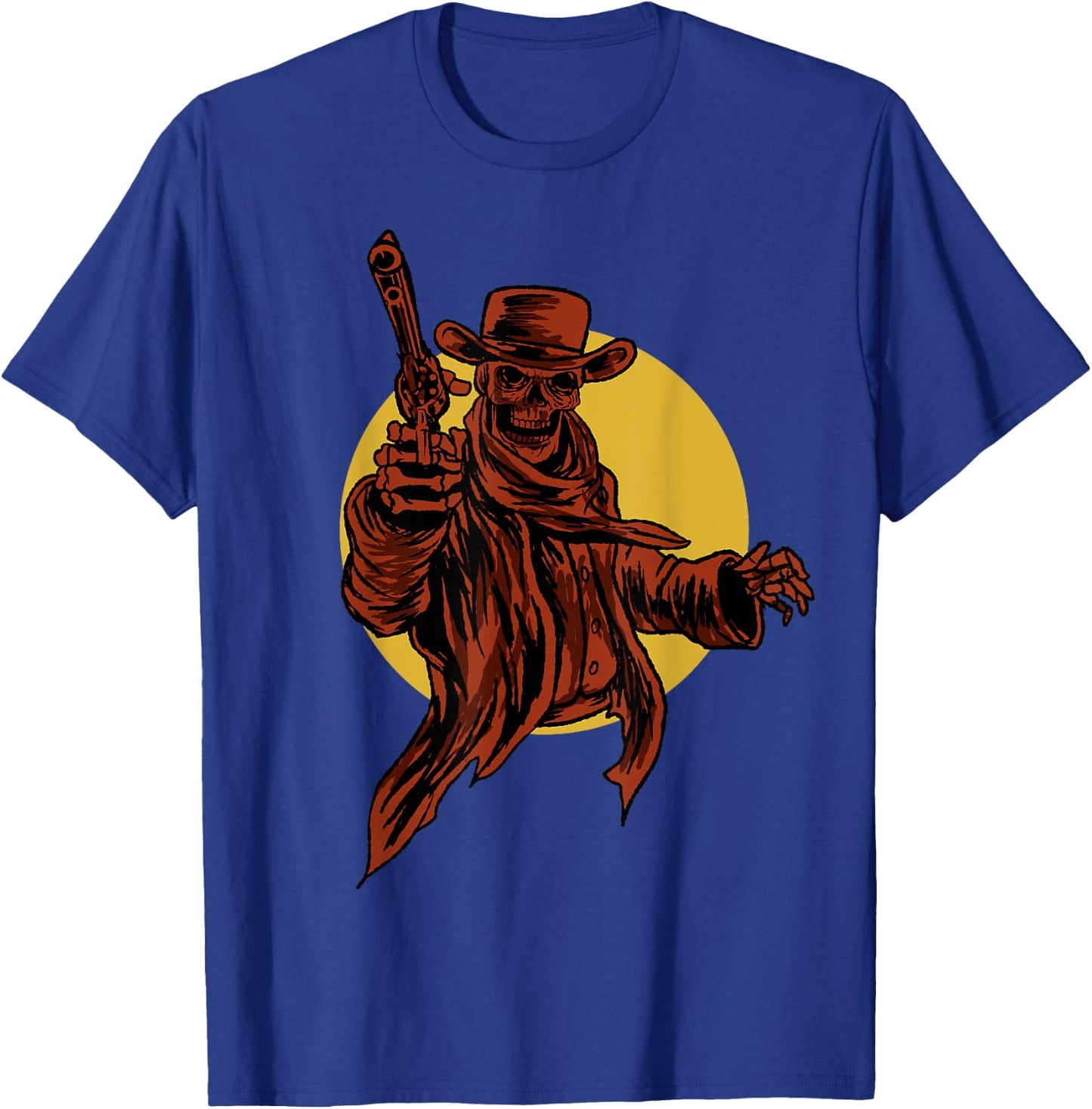 Cowboy Skull Dead Revolver Skeleton Cool Outlaw Gift T-Shirt - T-Shirt | Royal