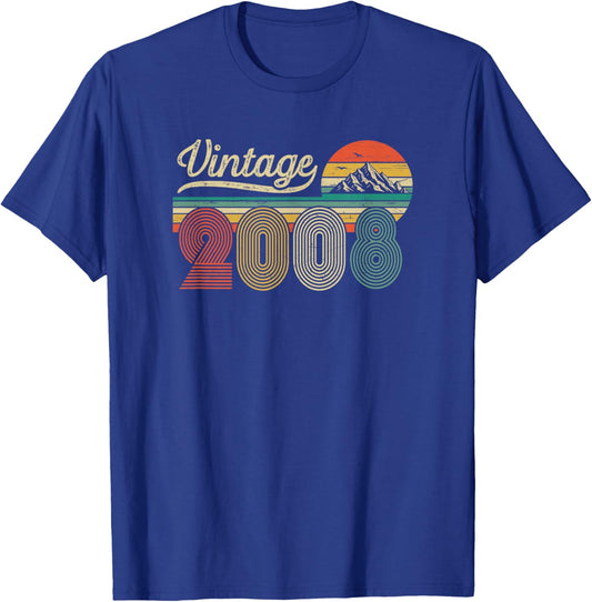 18th Birthday Boy Girl - Vintage Born in 2008 Classic Retro T-Shirt - T-Shirt | Royal