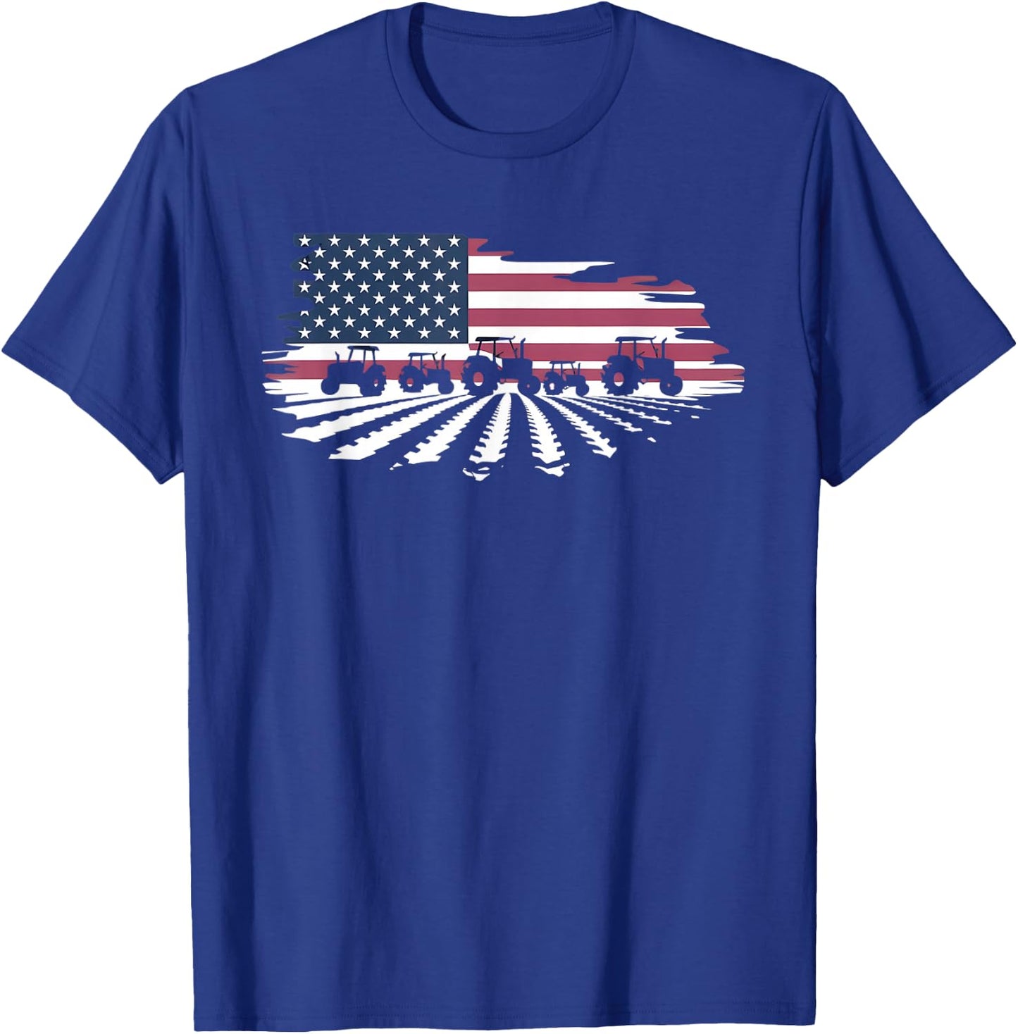 Agriculture Farm Tractor USA Flag Tractor American Farm T-Shirt - T-Shirt | Royal