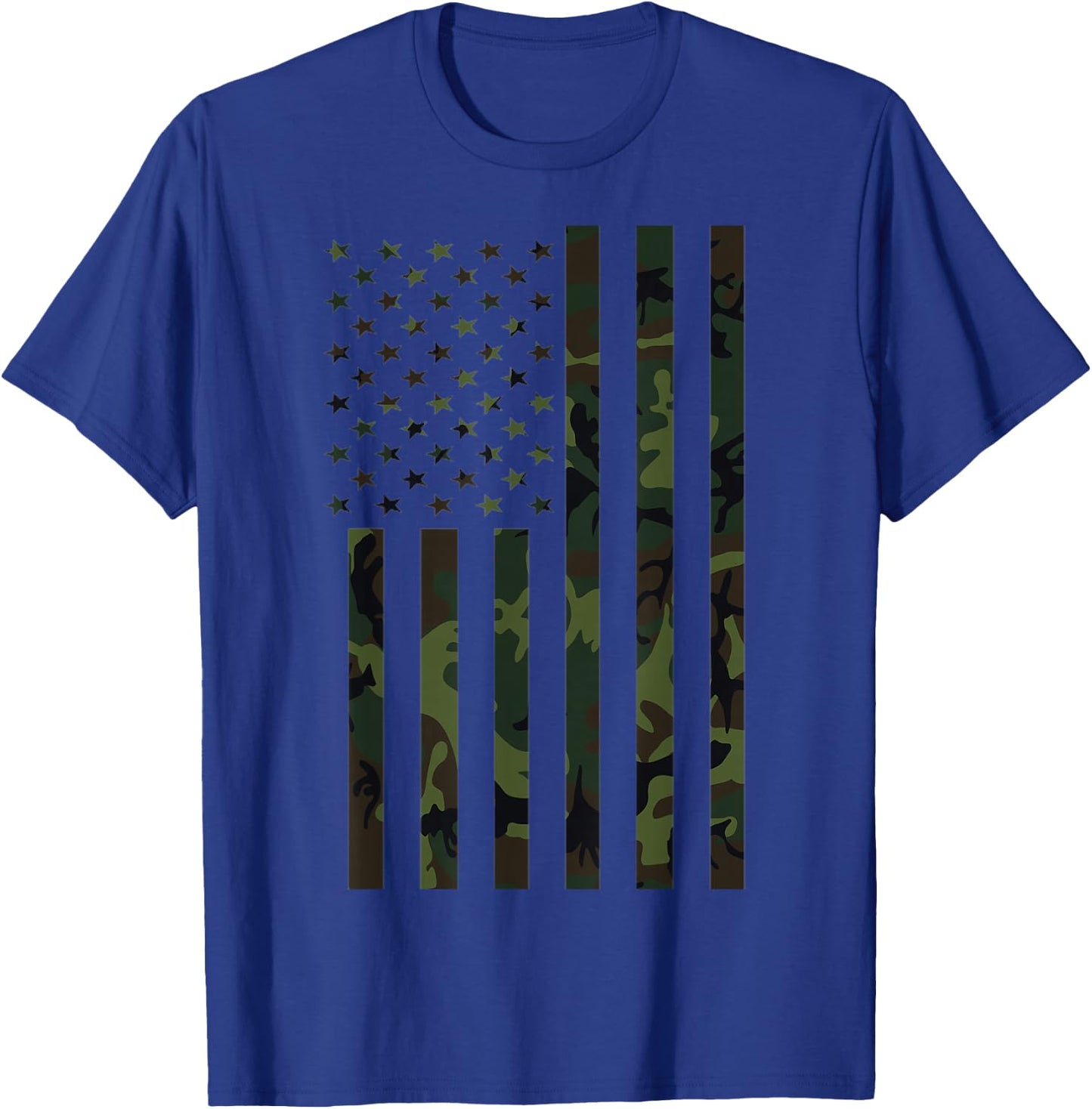 American Flag 4th of July Camo Military Camouflage Veteran T-Shirt - T-Shirt | Royal