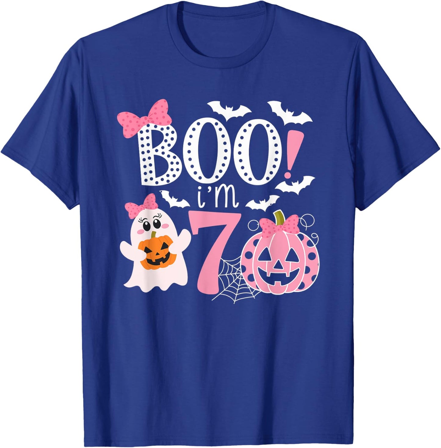Boo I'm Seven Ghost Seventh 7th Birthday Halloween Girls T-Shirt - T-Shirt | Royal