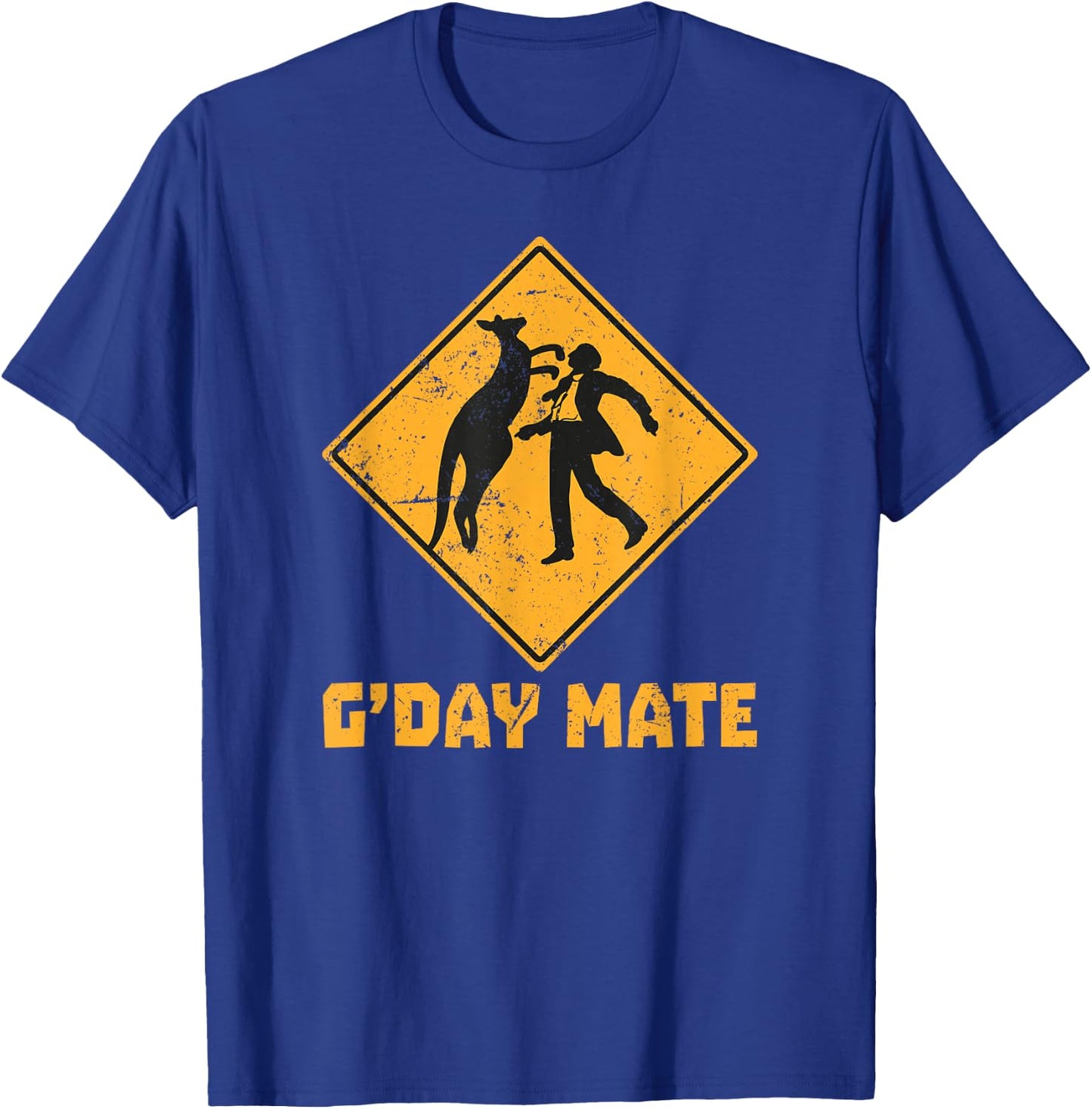 G'Day Mate Funny Kangaroo Punching Person Sign T-Shirt - T-Shirt | Royal