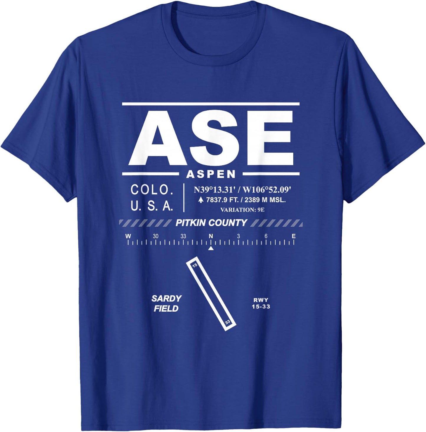 Aspen Pitkin County Airport Sardy Field Colorado ASE T-Shirt - T-Shirt | Royal