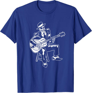 Skeleton Guitar Player Bluesman Vintage Blues Guitarist T-Shirt - T-Shirt | Royal