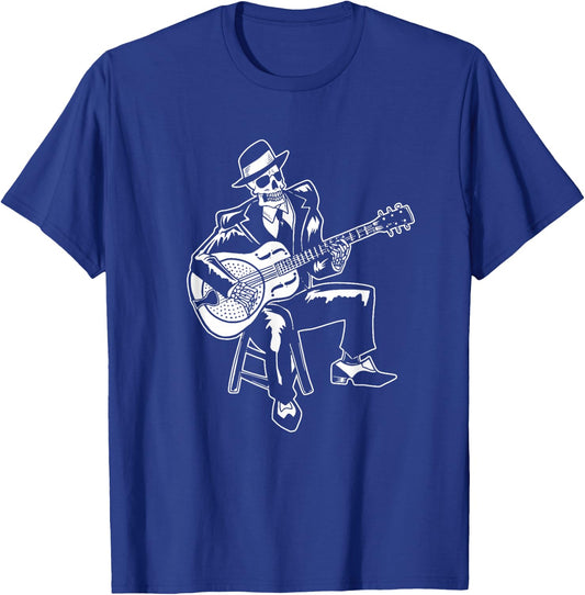 Skeleton Guitar Player Bluesman Vintage Blues Guitarist T-Shirt - T-Shirt | Royal