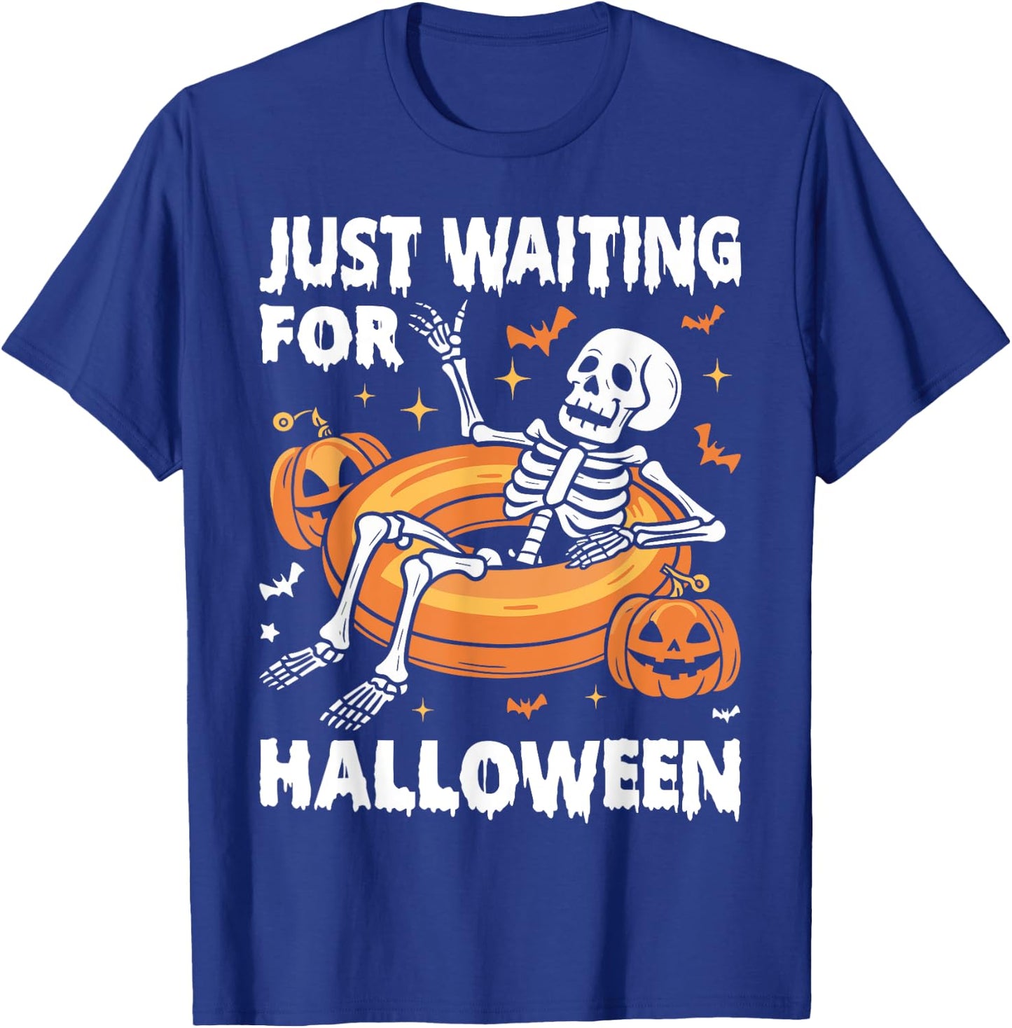 Just Waiting for Halloween Spooky Skeleton Summer Halloween T-Shirt - T-Shirt | Royal