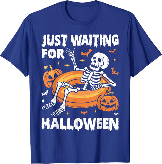 Just Waiting for Halloween Spooky Skeleton Summer Halloween T-Shirt - T-Shirt | Royal