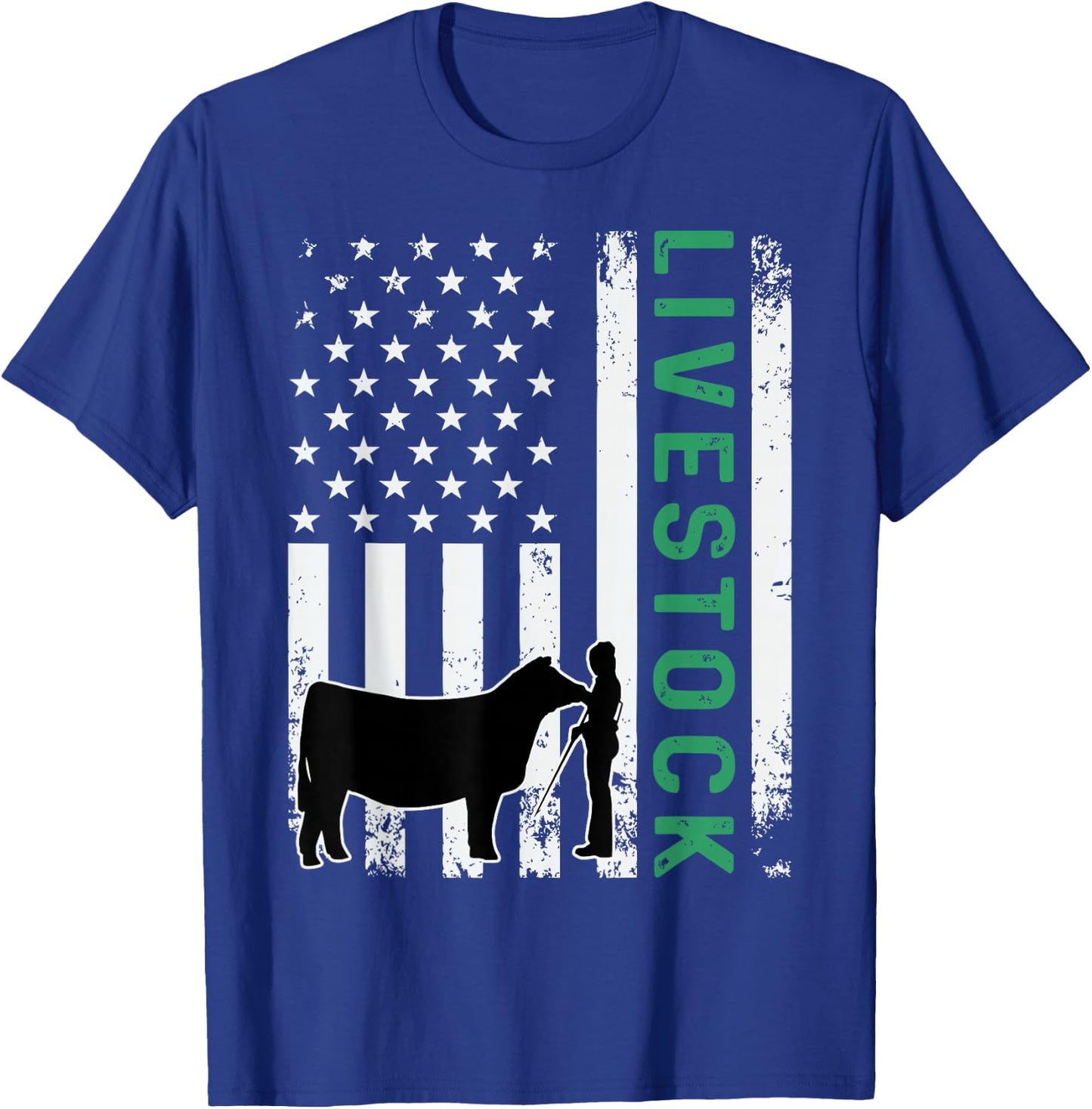 Patriotic Livestock Showmanship Girl and Show Stock Steer T-Shirt - T-Shirt | Royal