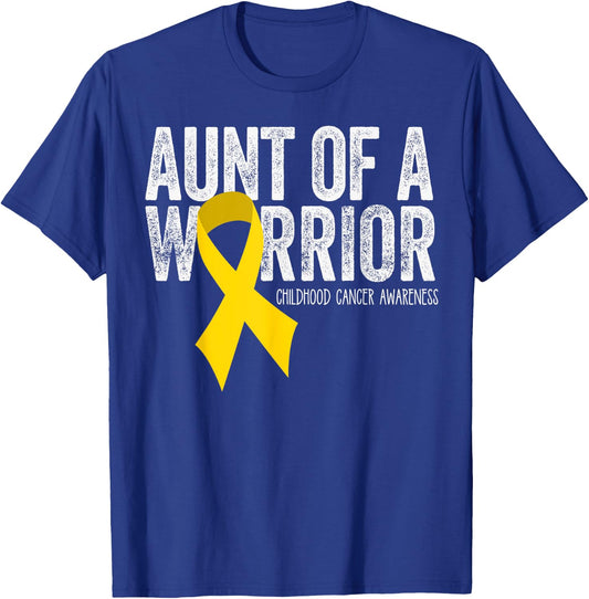Aunt of a Warrior Childhood Cancer T Shirt Auntie Ribbon T-Shirt - T-Shirt | Royal