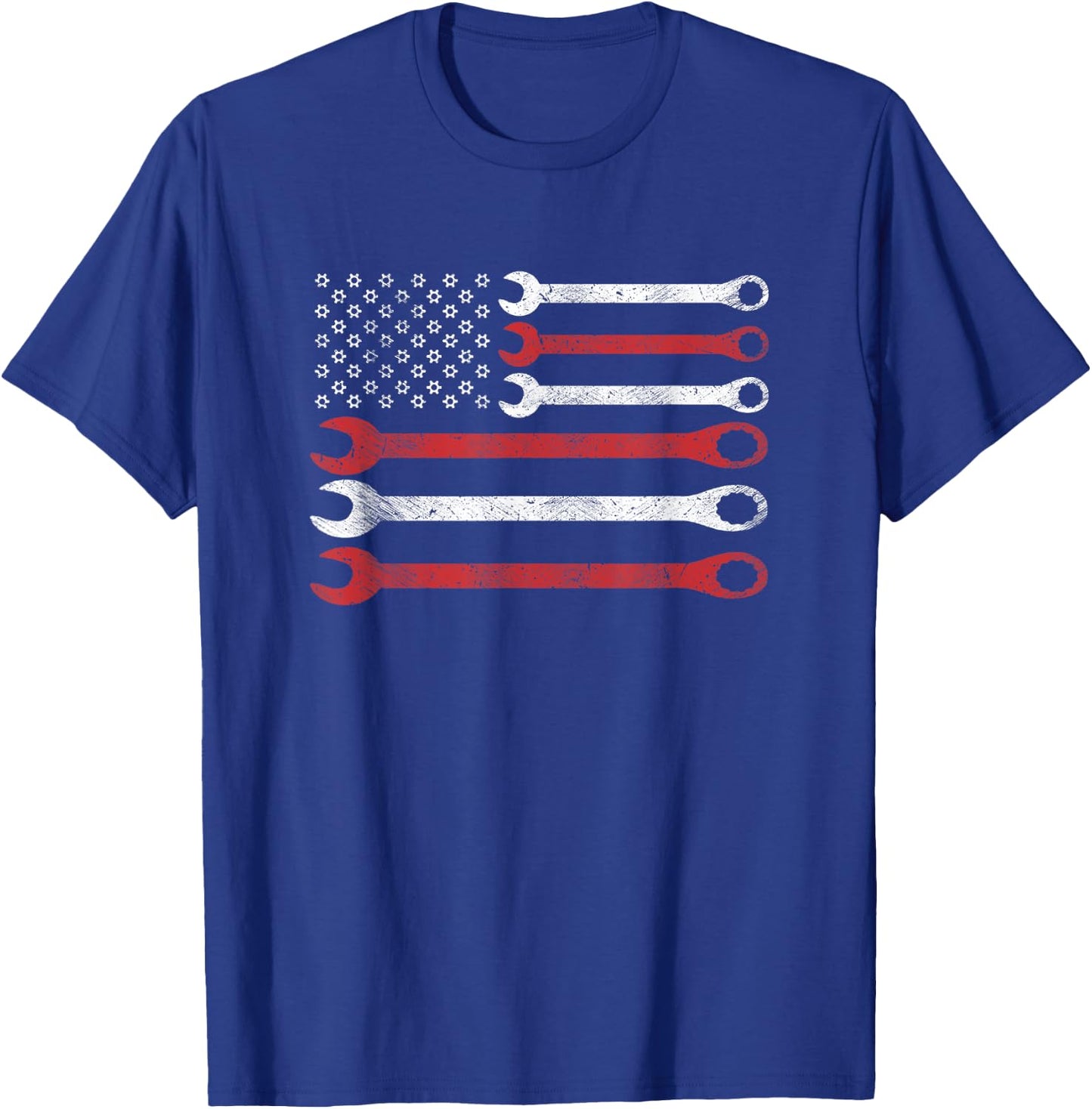 Wrench Nuts USA Flag Spanner Patriotic Mechanic Shirt Women Men T-Shirt - T-Shirt | Royal