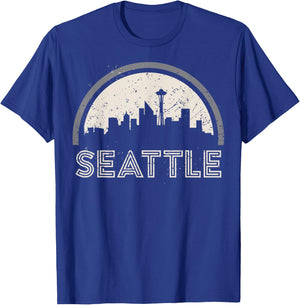Grunge Seattle Skyline Distressed Look T-Shirt - T-Shirt | Royal