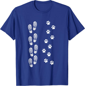 Dog and Man Hiking Dog Hiker People that Hike With Dogs Paw T-Shirt - T-Shirt | Royal