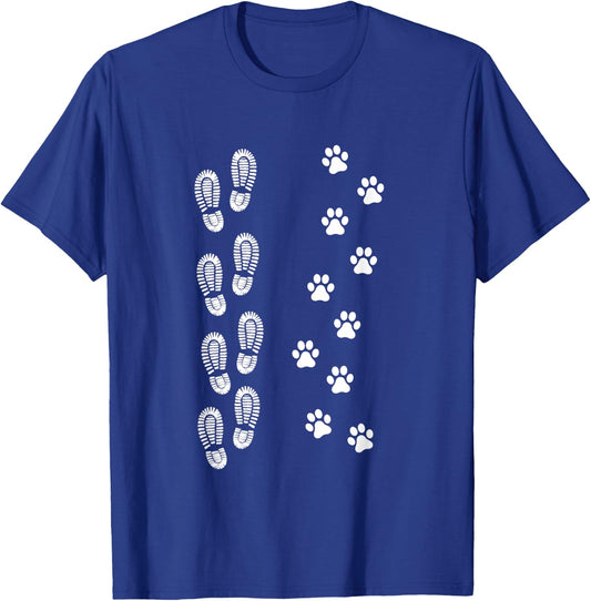 Dog and Man Hiking Dog Hiker People that Hike With Dogs Paw T-Shirt - T-Shirt | Royal