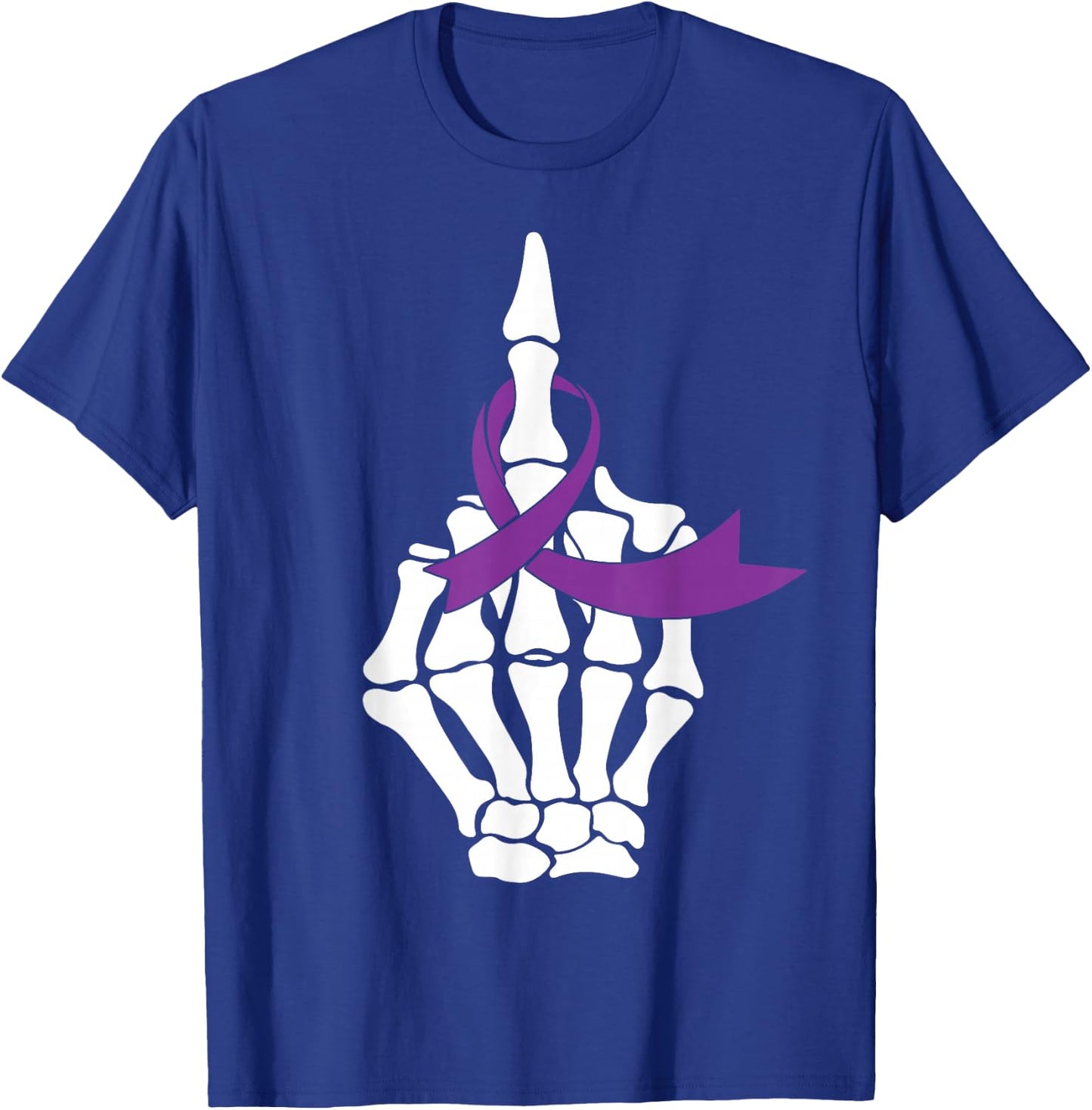 Fuck Pancreatic Cancer Middle Finger Purple Ribbon Shirt T-Shirt - T-Shirt | Royal