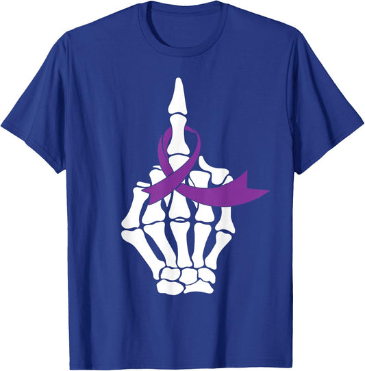 Fuck Pancreatic Cancer Middle Finger Purple Ribbon Shirt T-Shirt - T-Shirt | Royal