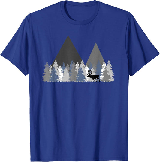 Caribou Forest Mountains Nature T-Shirt - T-Shirt | Royal