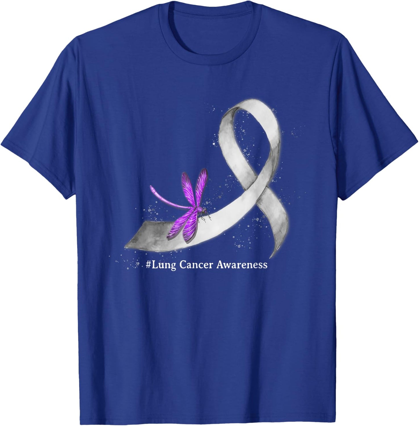 Hippie Dragonfly White Ribbon Lung Cancer Awareness Gifts T-Shirt - T-Shirt | Royal