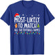 Most Likely To Watch All The Football Games Christmas Xmas T-Shirt - T-Shirt | Royal