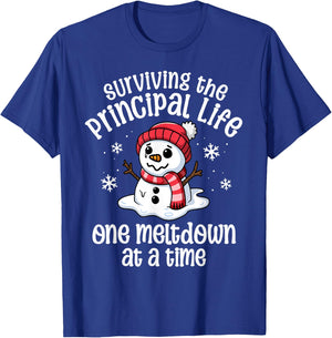 Principal Christmas One Meltdown At A Time Snowman Winter T-Shirt - T-Shirt | Royal