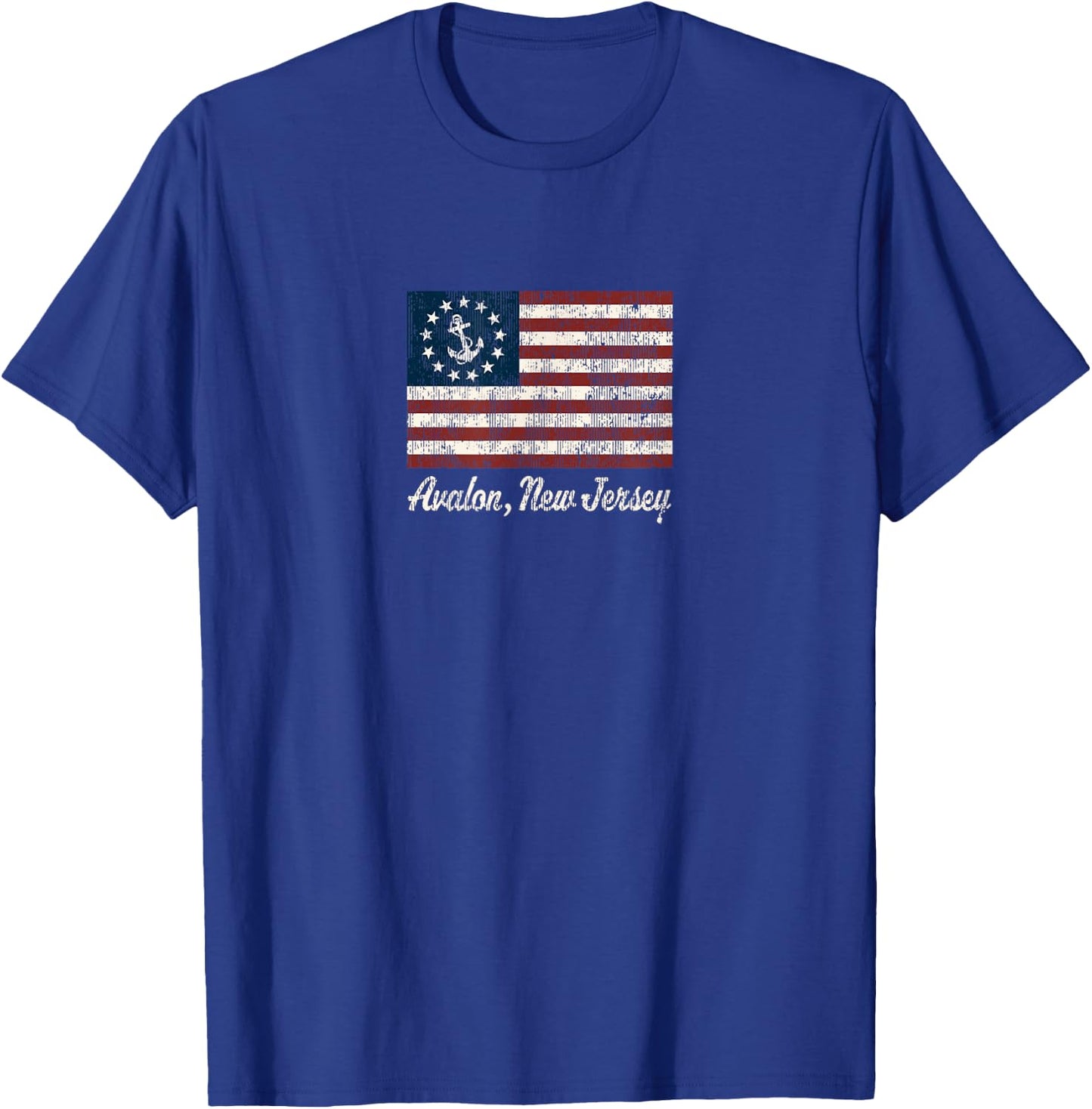 Avalon NJ Vintage Sailing US Anchor Boat Flag T-Shirt - T-Shirt | Royal