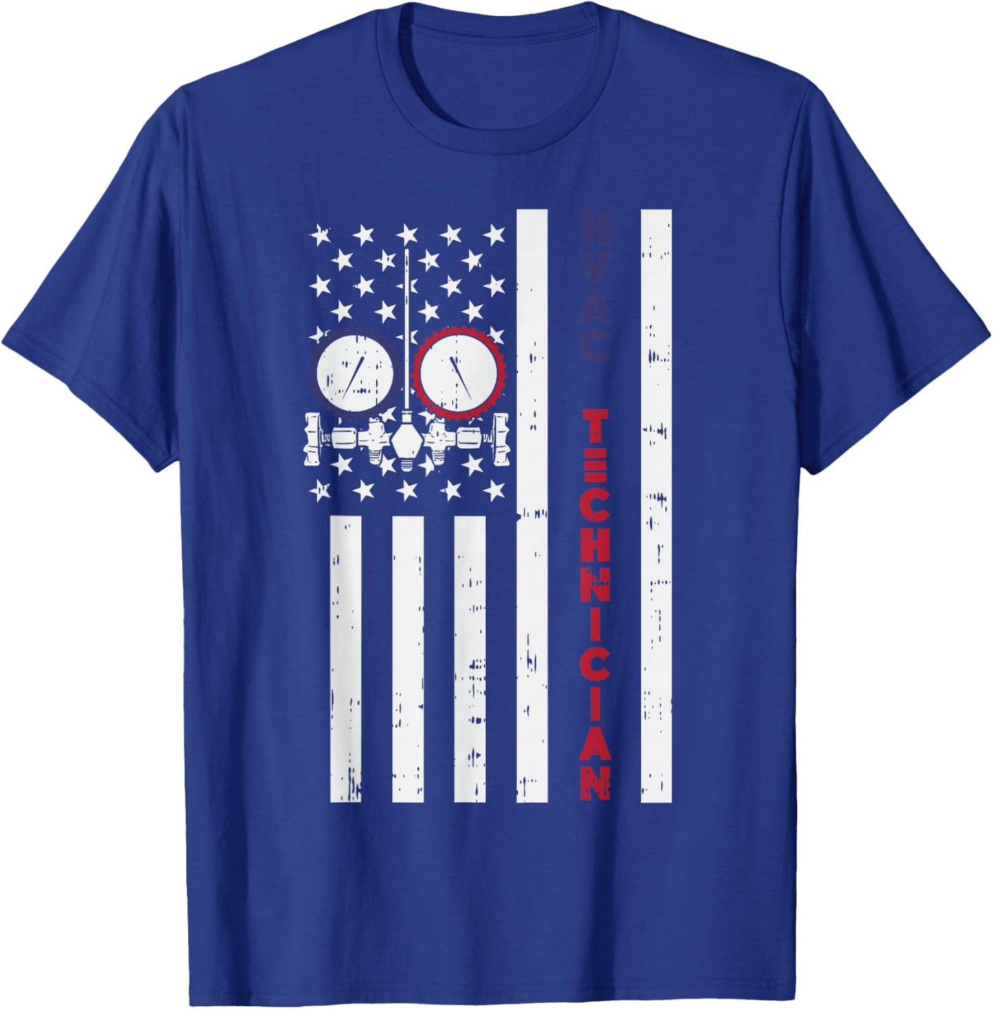 Vintage American Flag HVAC Technician - Proud USA HVAC Tech T-Shirt - T-Shirt | Royal