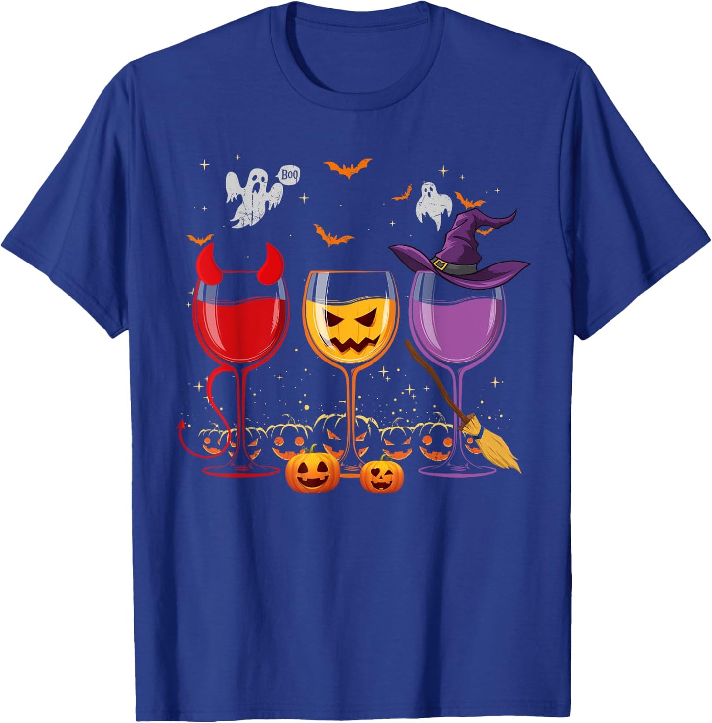 Three Glasses Of Wines Funny Halloween Wine Lover T-Shirt - T-Shirt | Royal