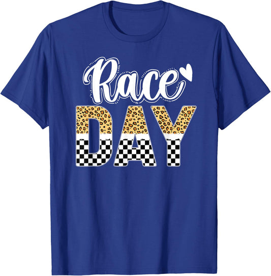 Race Day Leopard Car Race Day Checkered Flag Race Days T-Shirt - T-Shirt | Royal